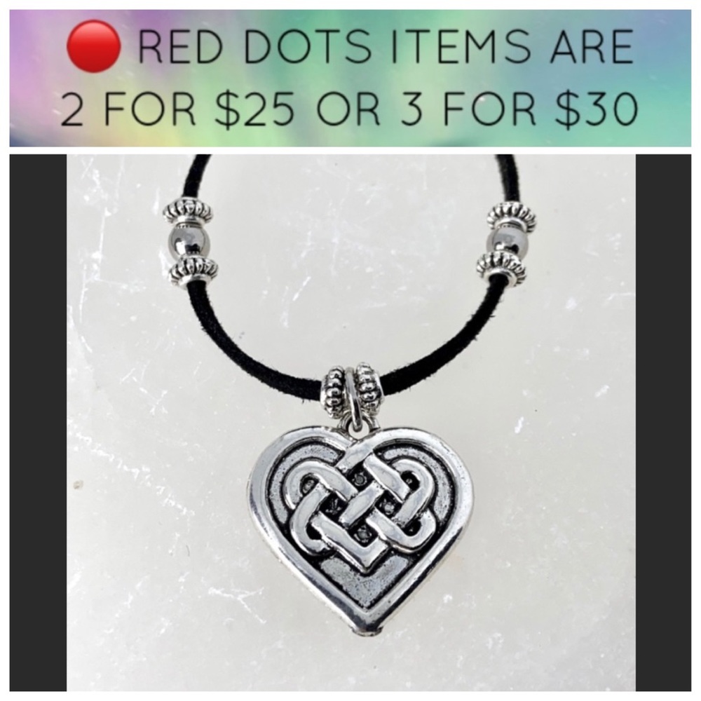 🔴 Celtic knot heart black adjustable necklace